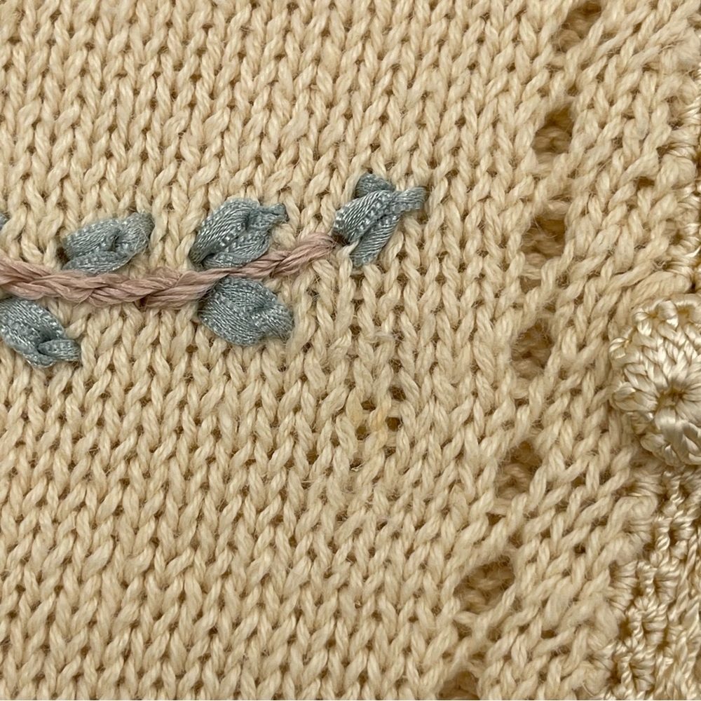 Vtg 80s 90s Erika Embroidered Knit Cardigan Sweater Womens Size L Floral Cottage - Picture 14 of 14